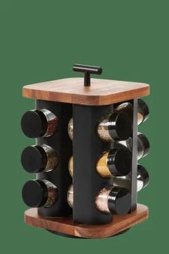 CASA ACACIA LUX Carrousel à épices 12 Pots Pivotant 360° Noir, Naturel