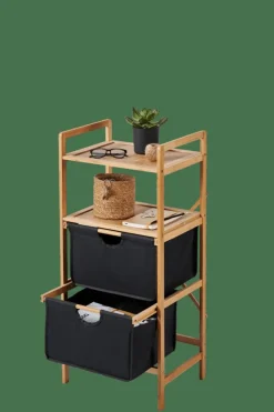 CASA BAMBOO Armoire à 2 Tiroirs Noir, Naturel
