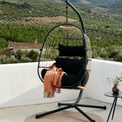 CASA BAZAI Chaise Suspendue Avec Support Noir