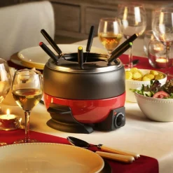CASA DINNER Set à Fondue 6 Fourchettes Noir, Rouge