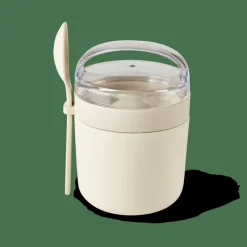 CASA FRESHMOOD Pot à Petit Déjeuner +cuillère 32cl Blanc, Brun, Vert