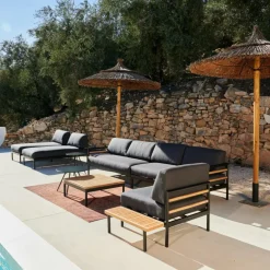 CASA HANNA Lounge Teck Table D'appoint Noir, Naturel
