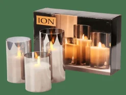 CASA ION Bougies LED Set De 3 Gris