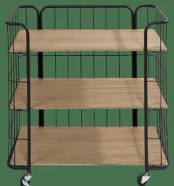 CASA OSLO Étagère Trolley 3 Tablettes Noir, Naturel