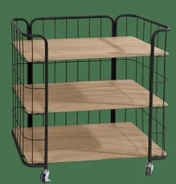 CASA OSLO Étagère Trolley 3 Tablettes Noir, Naturel