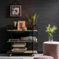 CASA OSLO Étagère Trolley 3 Tablettes Noir, Naturel