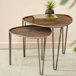 CASA OVO Tables D'appoint Set De 2 38X38X35CM/46.5X46.5X41CM Argent, Cuivre