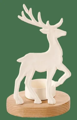 CASA SCANDY DEER Porte-bougie Chauffe-plat Blanc, Naturel