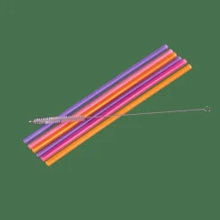 CASA SLURP Paille Réutilisable Set De 6 Mélange De 3 Couleurs Orange, Mauve, Rose