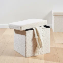 CASA STOR Pouf Pliable Avec Rangement Blanc