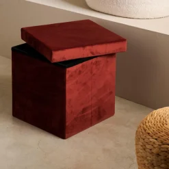 CASA STOR Pouf Pliable Avec Rangement Bordeaux
