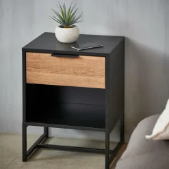 CASA TRENTON Table De Chevet Noir, Naturel