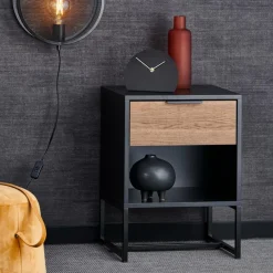 CASA TRENTON Table De Chevet Noir, Naturel