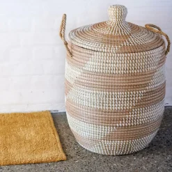 CASA YASMINE Panier De Luxe Avec Couvercle Blanc, Naturel