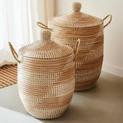 CASA YASMINE Panier De Luxe Avec Couvercle Blanc, Naturel